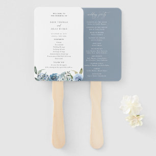 Dusty Blue Floral Wedding Program Hand Fan Fächer