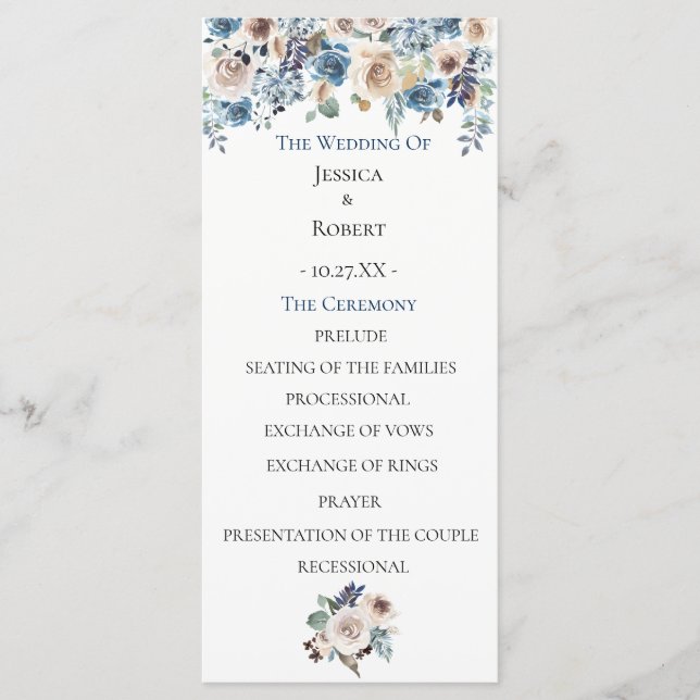 Dusty Blue Floral Wedding Programme (Devant)