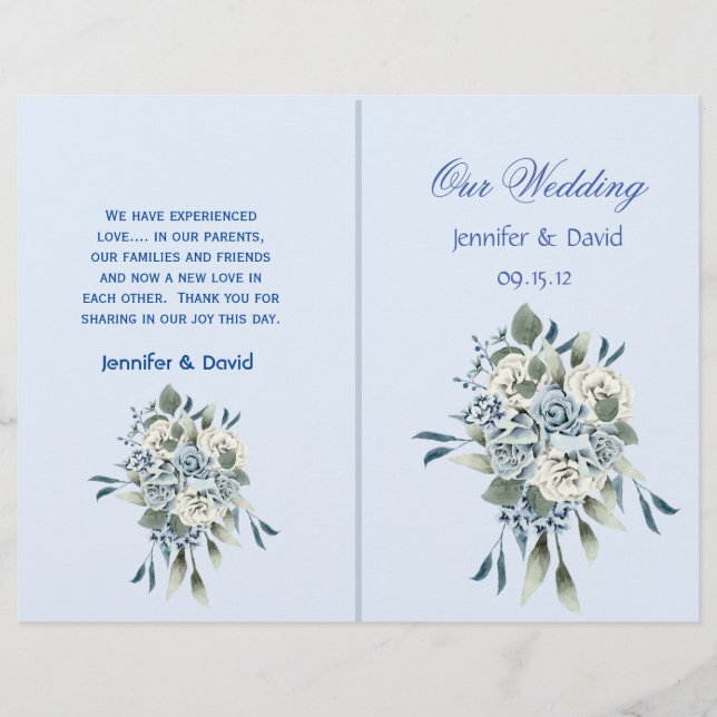 Dusty Blue Floral Wedding Programme (Devant)