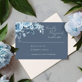 Dusty Blue Floral Wedding Response Card RSVP Karte