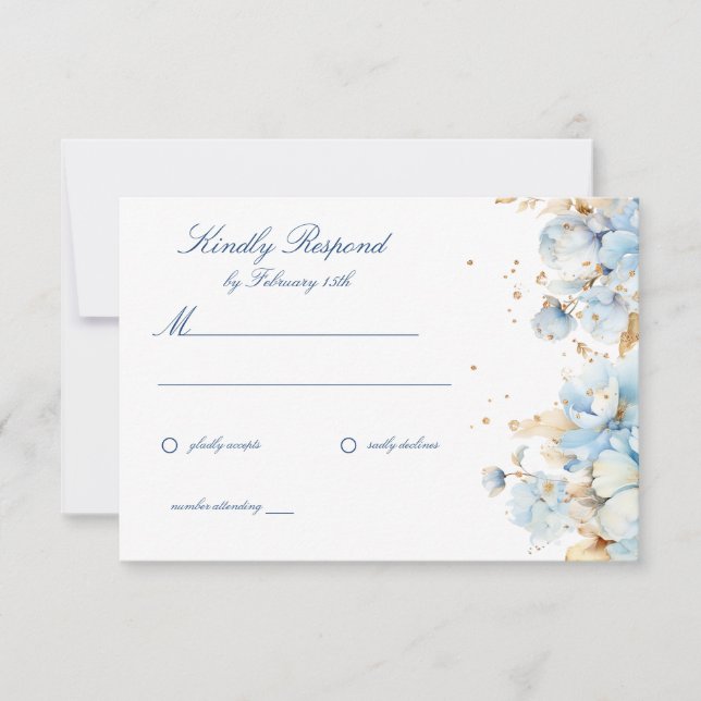 Dusty Blue Floral Wedding RSVP (Vorderseite)