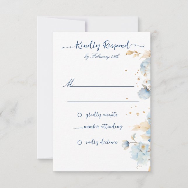 Dusty Blue Floral Wedding RSVP (Vorderseite)