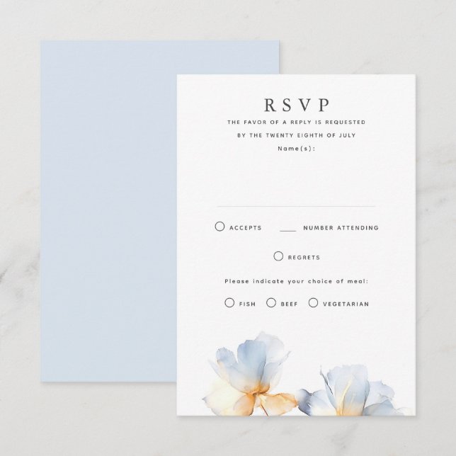 Dusty Blue Floral Wedding RSVP Cards (Vorne/Hinten)