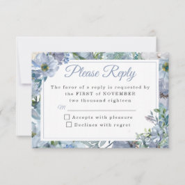 Dusty Blue Floral Wedding RSVP Cards Karte
