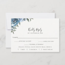 Dusty Blue Floral Wedding RSVP Meal Choice Card Karte