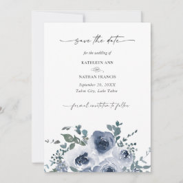 Dusty Blue Floral Wedding Save the Date Einladung