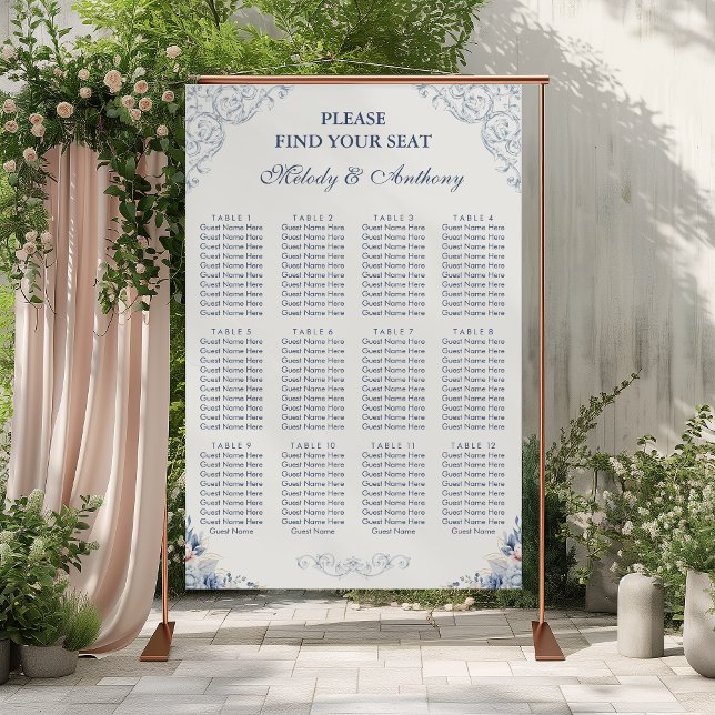 Dusty Blue Floral Wedding Seating Chart Poster (Von Creator hochgeladen)