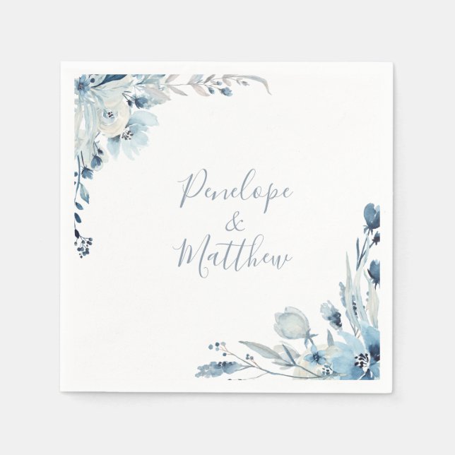 Dusty Blue Floral Wedding Serviette (Vorderseite)