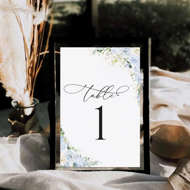 Dusty Blue Floral Wedding Table Number Card (Von Creator hochgeladen)