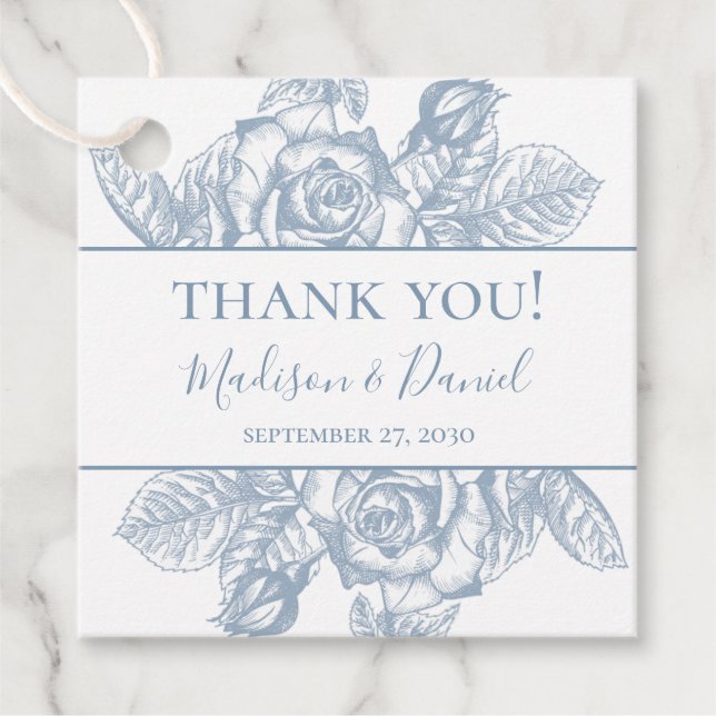Dusty Blue Floral Wedding Vielen Dank Geschenkanhänger (Vorderseite)