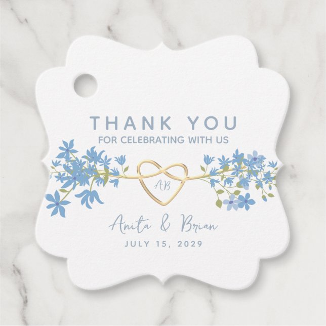 Dusty Blue Floral Wedding Vielen Dank Geschenkanhänger (Vorderseite)