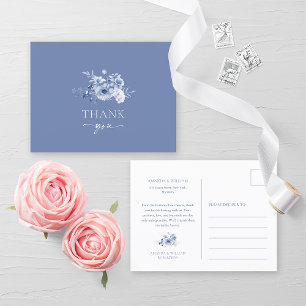 Dusty Blue Floral Wedding Vielen Dank Postcard Ankündigungspostkarte
