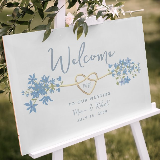 Dusty Blue Floral Wedding Willkommen Poster (Von Creator hochgeladen)