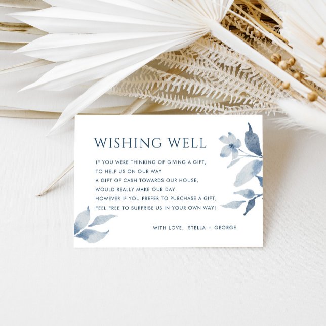 Dusty Blue Floral Wedding Wishing Well Card Begleitkarte (Von Creator hochgeladen)