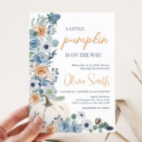 Dusty Blue Floral White Pumpkin Baby Dusche