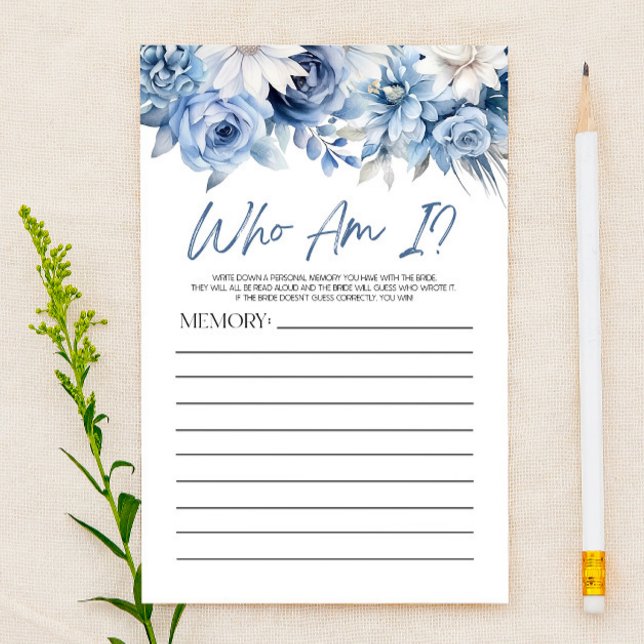 Dusty Blue Floral Who Bin I Brautparty Game Briefpapier (Von Creator hochgeladen)