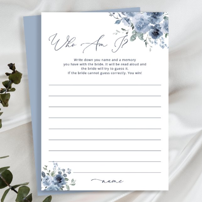 Dusty Blue Floral Who I Brautparty Game Card Einladung (Von Creator hochgeladen)