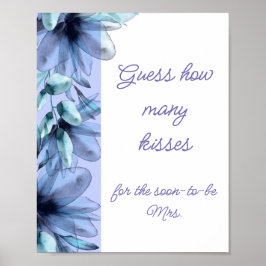 Dusty-blue floral wie viele Küsse Brautparty Poster