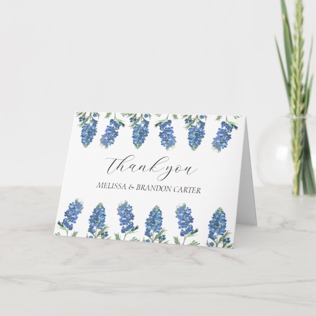 Dusty Blue Floral Wildblume Wedding Vielen Dank Dankeskarte (Vorderseite)