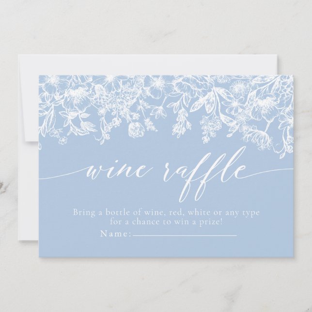 Dusty Blue Floral Wine Raffle Brautparty Game Einladung (Vorderseite)