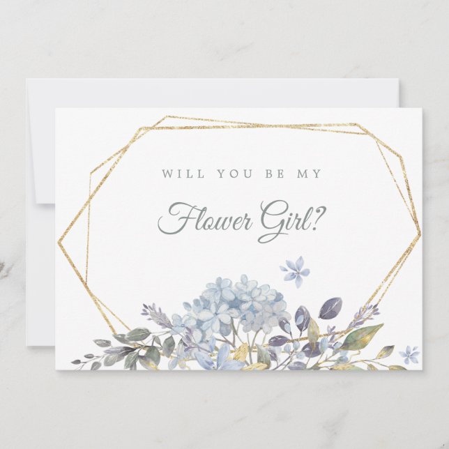 Dusty Blue Floral wird meine Blume Girl Card sein Einladung (Vorderseite)