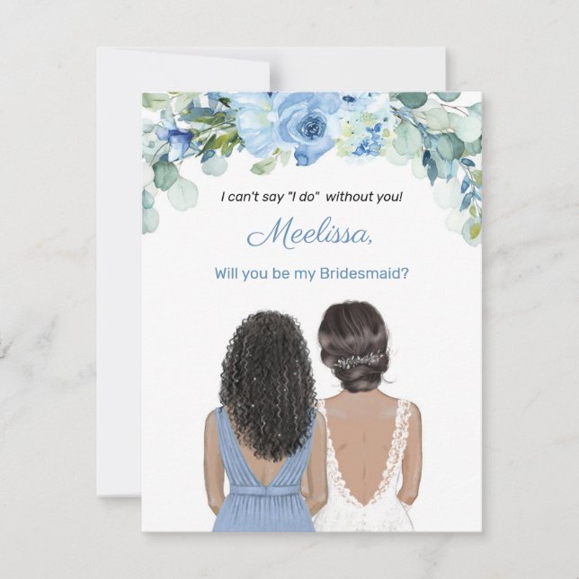 Dusty Blue Floral wird meine Bridesmaid Card sein Einladung (Vorderseite)