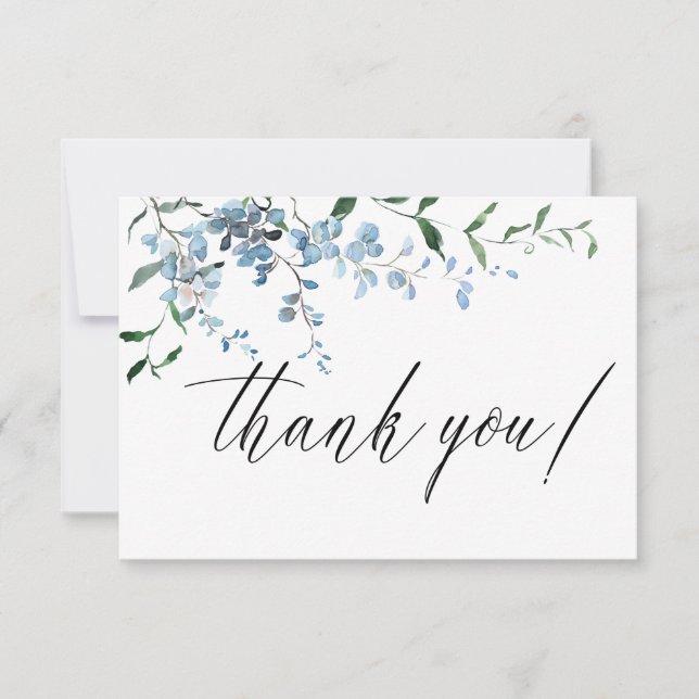 Dusty Blue Floral Wisteria Watercolor Wedding Dankeskarte (Vorderseite)