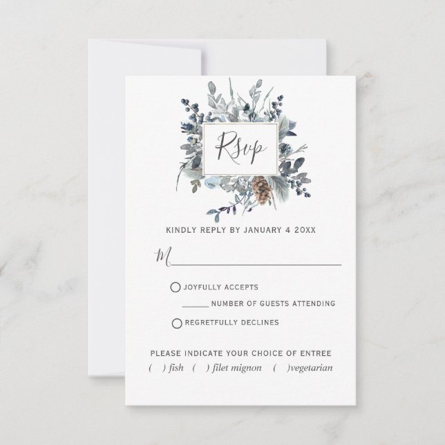 Dusty Blue Floral with/out Meetings Choices RSVP C (Vorderseite)