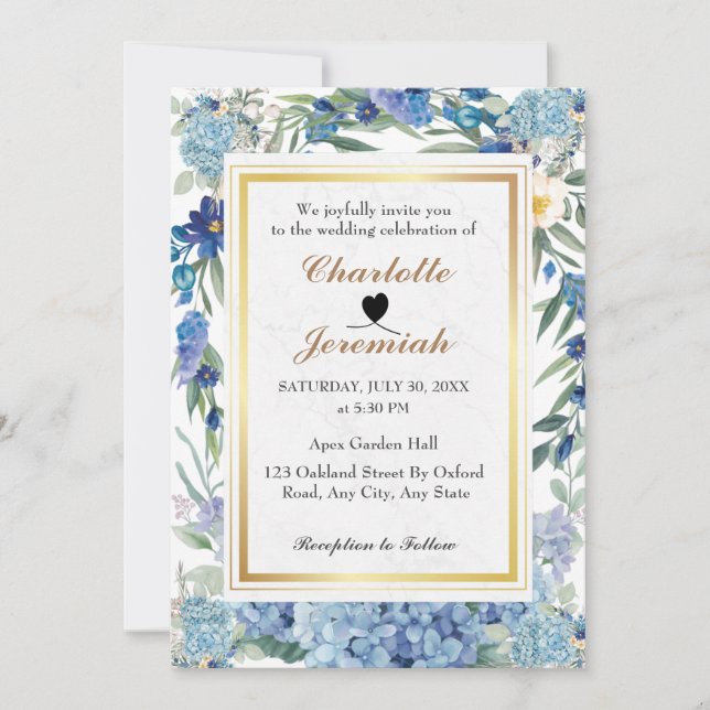 Dusty Blue Floral Wreath Greenerenerage Foliage We Einladung (Vorderseite)
