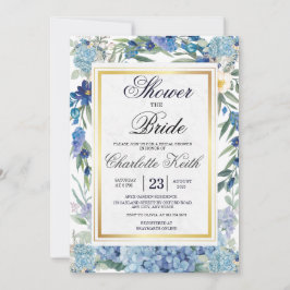 Dusty Blue Floral Wreath Greenerity Brautparty Einladung