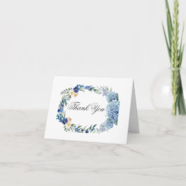 Dusty Blue Floral Wreath Greenerity Wedding Dankeskarte