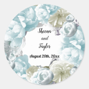 Dusty Blue Floral Wreath Wedding Sticker