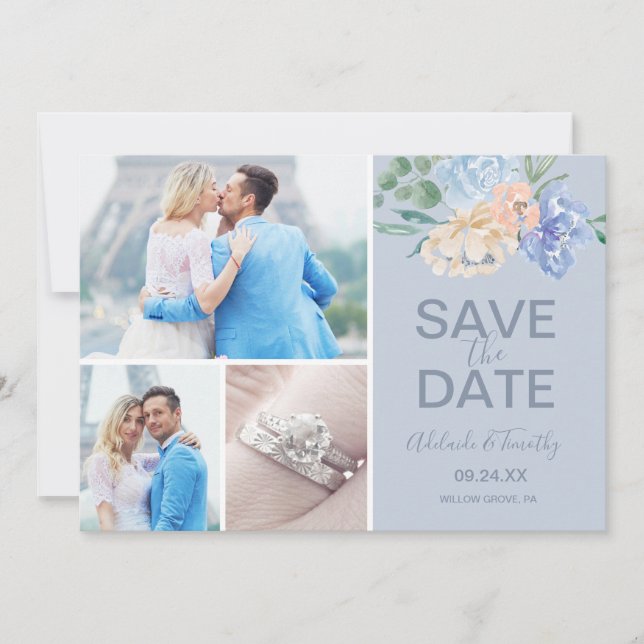 Dusty Blue Florals | Bild 3 Save The Date (Vorderseite)