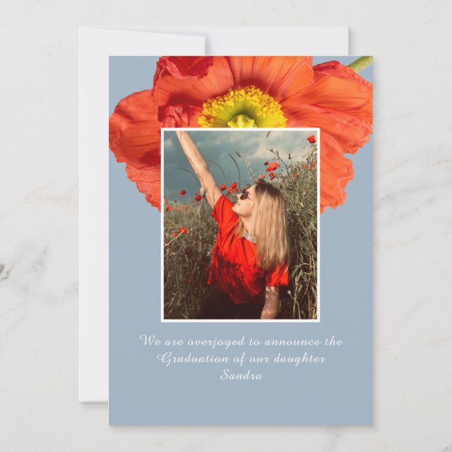 Dusty Blue Florals Foto Frame Moderner Abschluss Ankündigung (Rückseite)