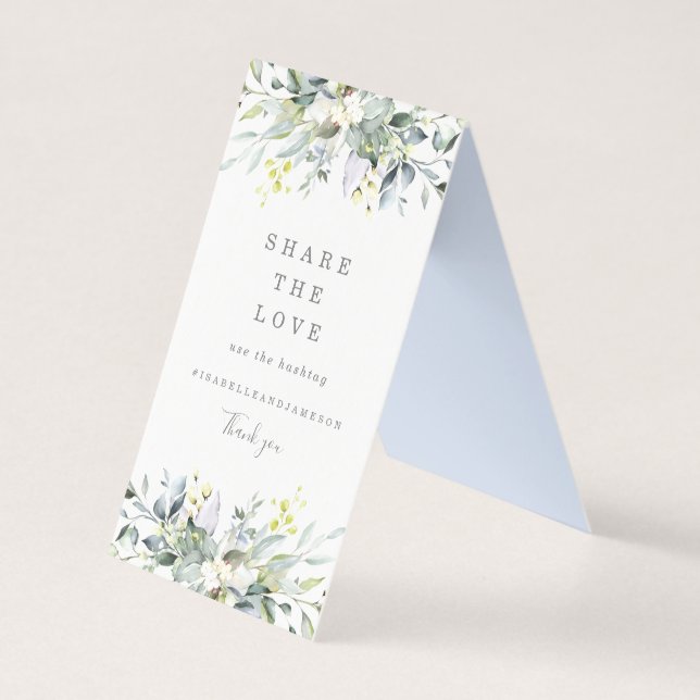 Dusty Blue Florals gemeinsam Liebe Table Sign (Vorderseite)