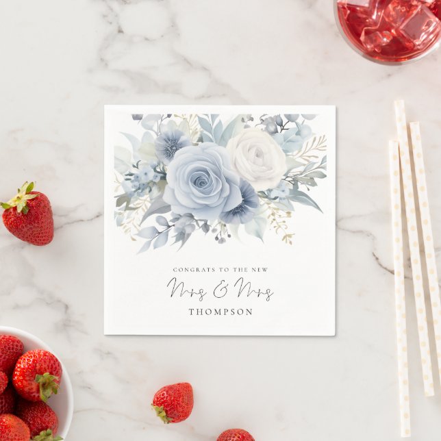 Dusty Blue Florals Glückwunsch Mrs. Gay Wedding Serviette (Beispiel)