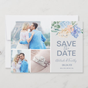 Dusty Blue Florals   Grau 3 FotoCollage Save The Date