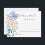 Dusty Blue Florals Heiratskarten Hinweiskarte<br><div class="desc">Diese dustigen blauen Blumen sind die ideale Begleitung für einen Hochzeitsempfang oder ein Brautparty im Frühling oder Sommer. Die hellblauen,  mit Pfirsich und cremefarbenen Blume in einem prachtvollen Bouquet gestalteten Pfannkuchen zeichnen sich durch ein ansprechendes Dekor aus. Personalisieren Sie diese Karten mit dem Namen der Braut und Bräutigam.</div>