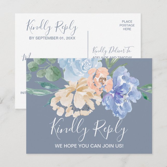 Dusty Blue Florals Menü Auswahl UAWG Postkarte (Vorne/Hinten)