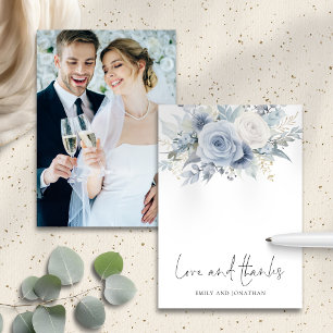 Dusty Blue Florals Photo Love Merci Mariage
