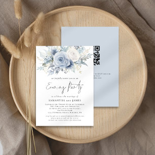 Dusty Blue Florals QR Code Wedding Abend Party Einladung