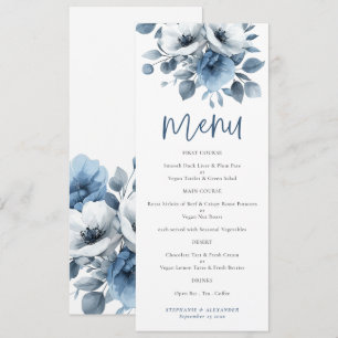 Dusty Blue Florals Script Wedding Printable Menu Einladung