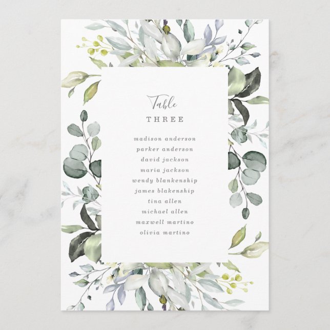 Dusty Blue Florals Tischnummer mit Sitzgelegenheit (Vorderseite)