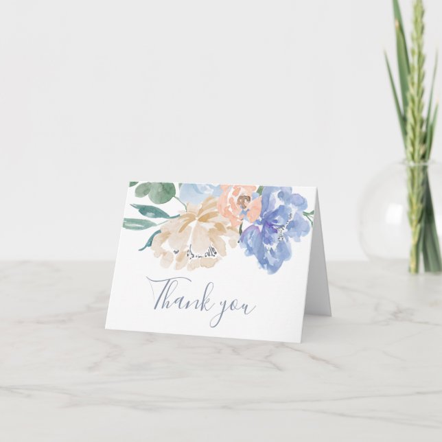 Dusty Blue Florals Wedding Dankeschön Card Dankeskarte (Vorderseite)