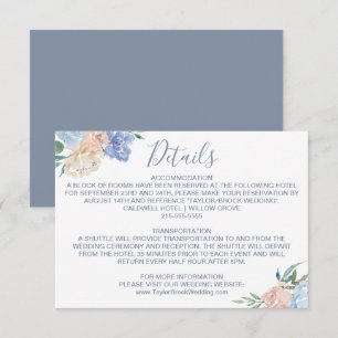 Dusty Blue Florals Wedding Details Card Begleitkarte