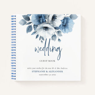 Dusty Blue Florals Wedding Guest Book Notizbuch