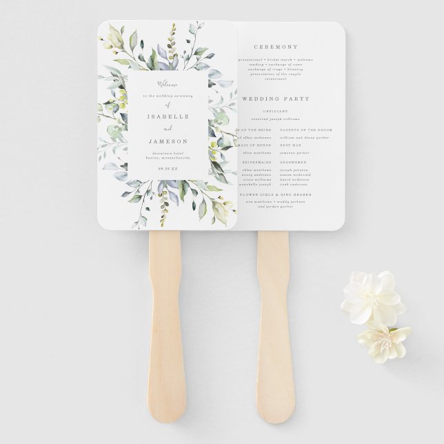 Dusty Blue Florals Wedding Program Fan Fächer (Vorne und Hinten)