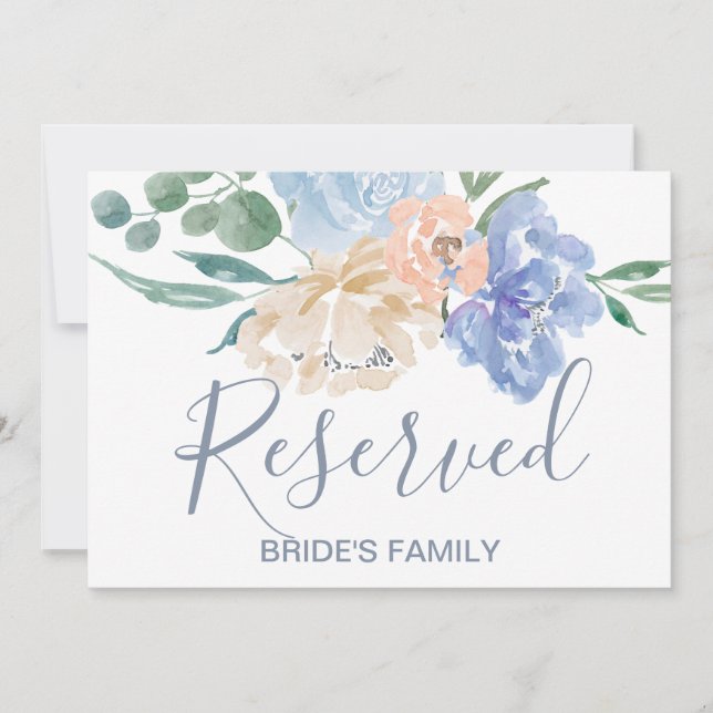 Dusty Blue Florals Wedding Reserved Sign Einladung (Vorderseite)
