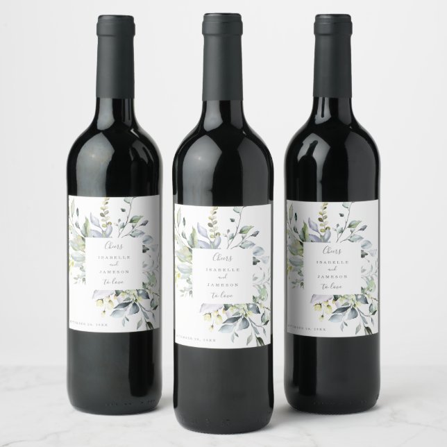 Dusty Blue Florals Wedding Wine Label Weinetikett (Flaschen)