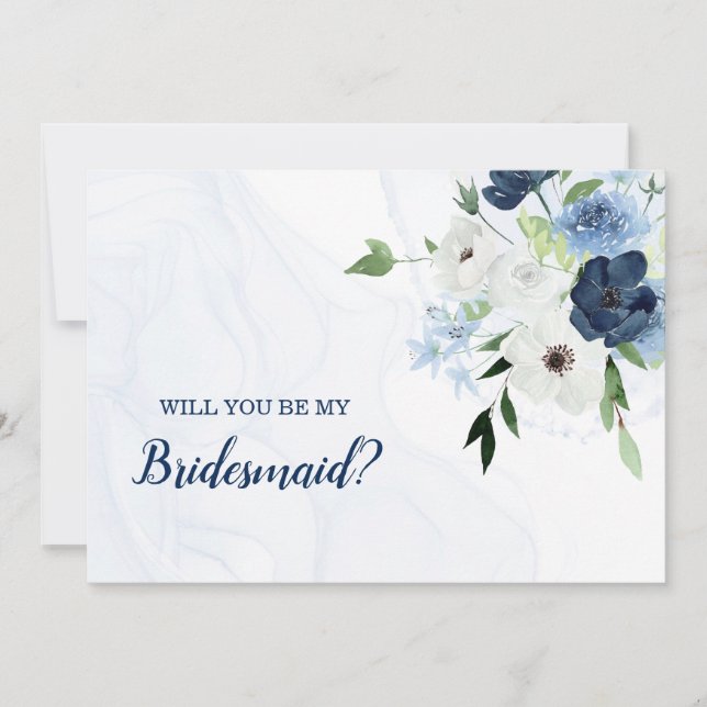 Dusty Blue Florals werden Sie meine Bridesmaid sei Einladung (Vorderseite)